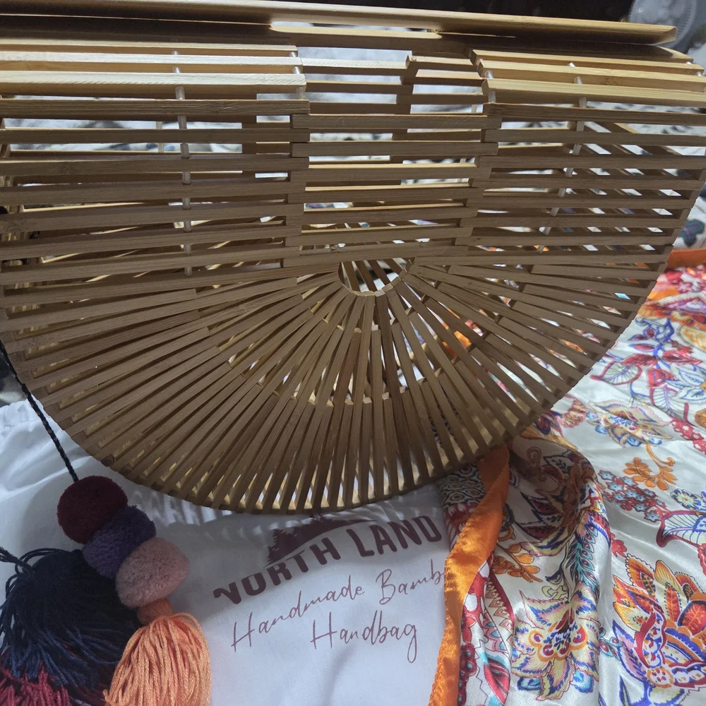 Bamboo Handbag with Colorful Scarf - Picture 2 of 5